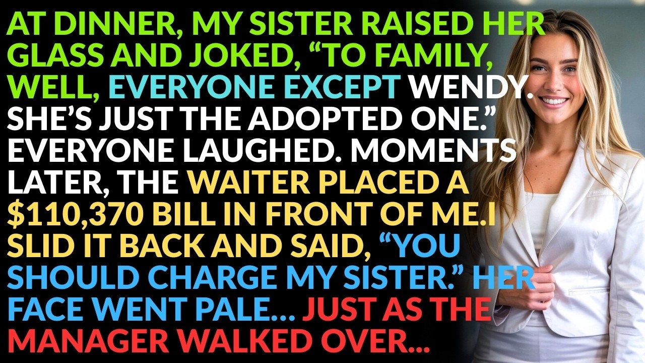 At dinner, my sister raised her glass and joked, “To family, well, everyone except Wendy. She’s...