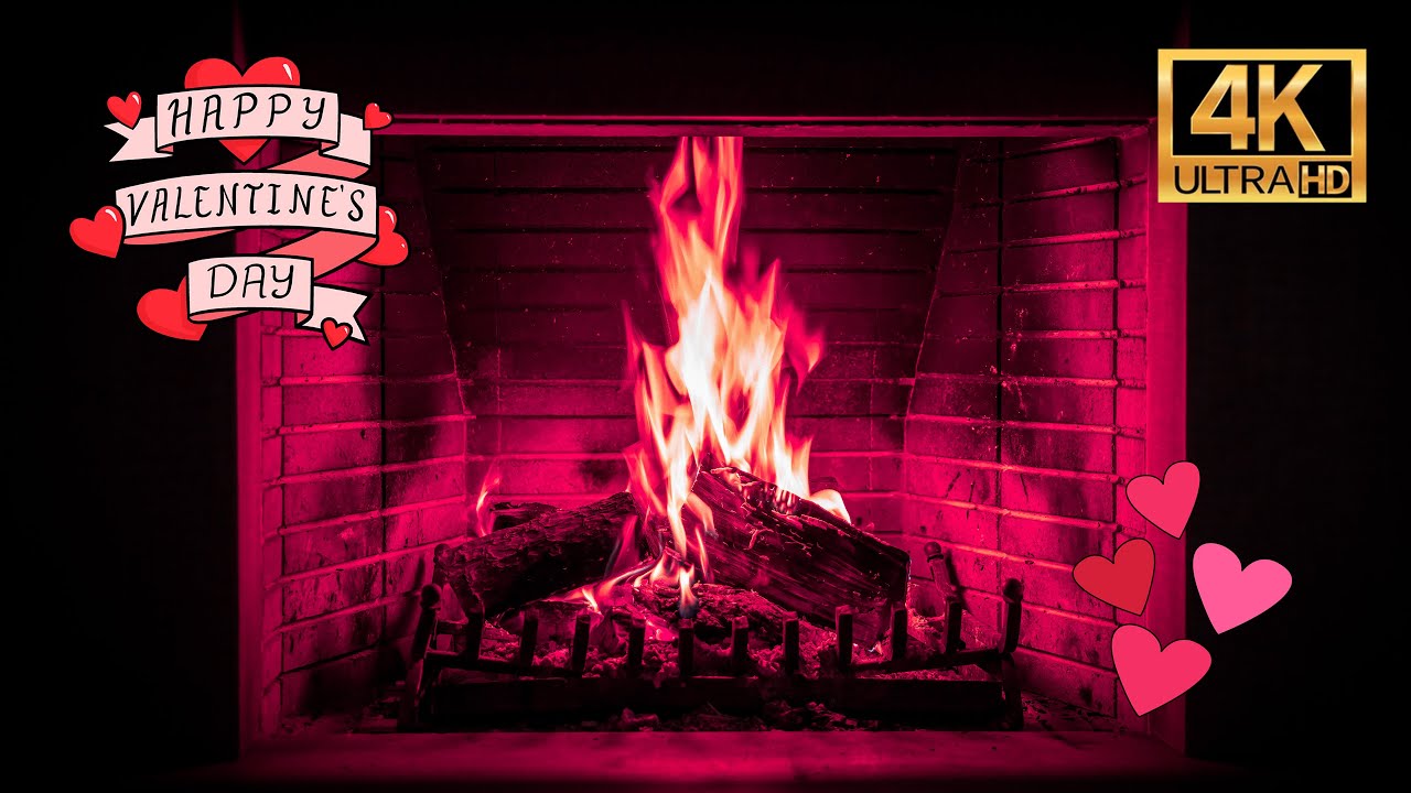 Romantic Pink Crackling Fireplace For Valentine's Day 2024