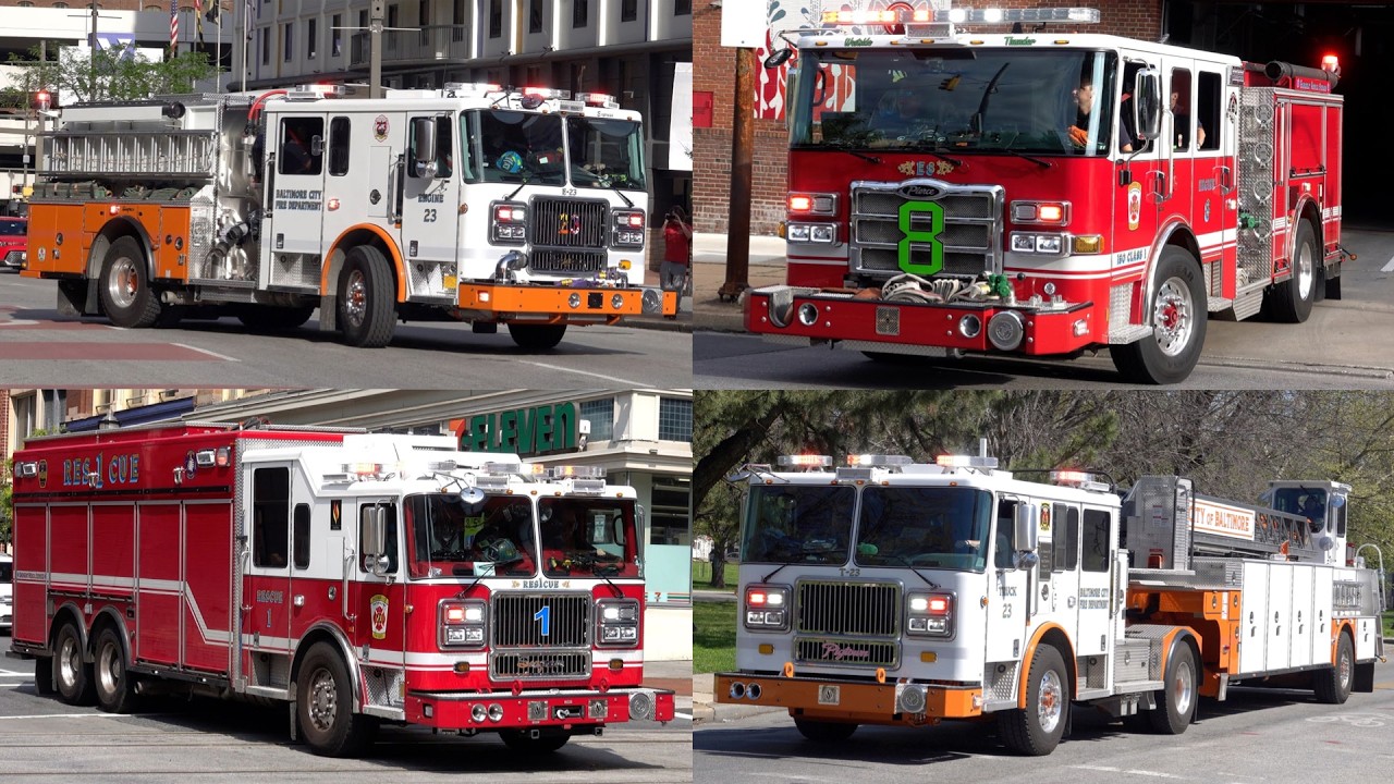 Baltimore City Fire Department - Fire Trucks & Ambulances Responding Compilation