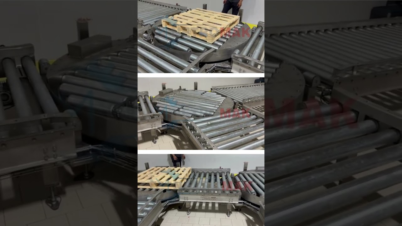Roller Conveyors with 180 Degree Turntables. Liguid Product Filling Line for IBC Plastic Pallet Tank