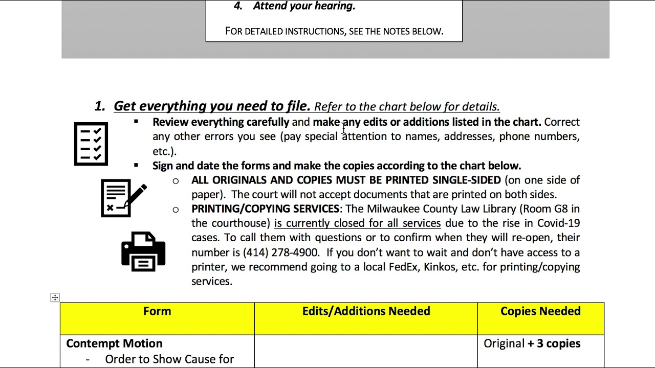 Filing Instructions for the Contempt Motion