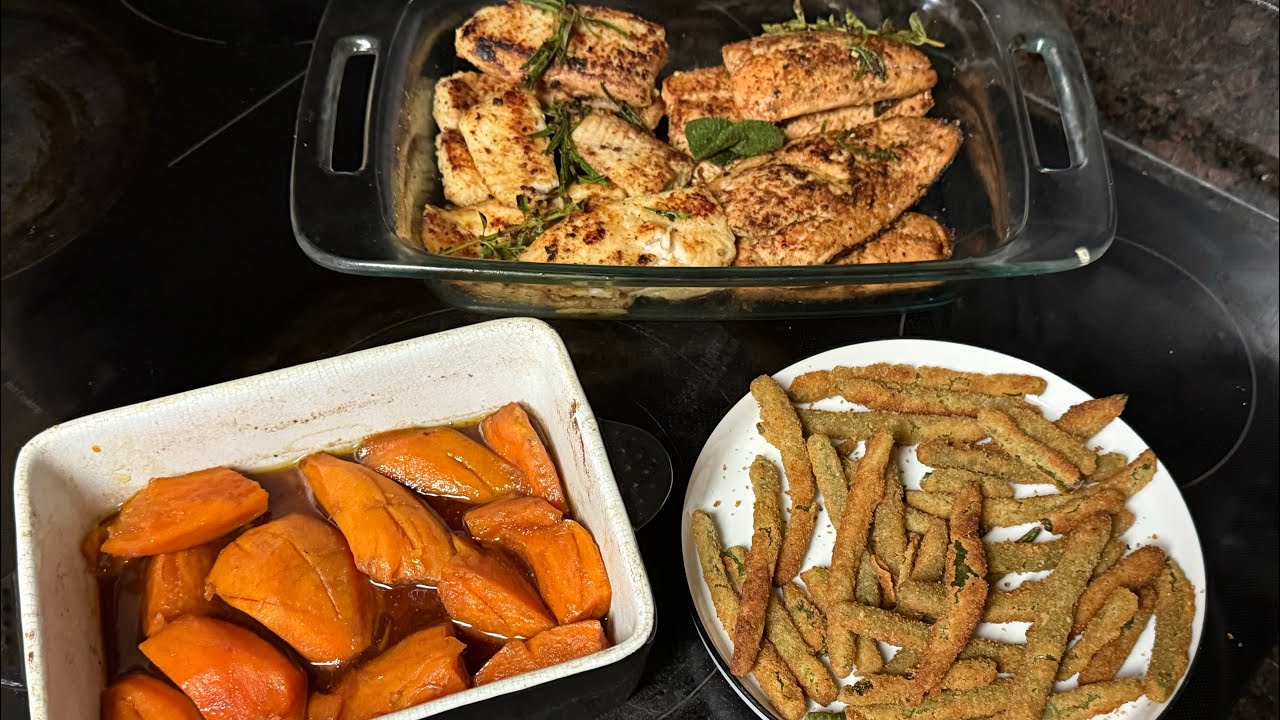 Pan fried Salmon & Swai Fish,  Sweet Potatoes & Crispy Green Beans!