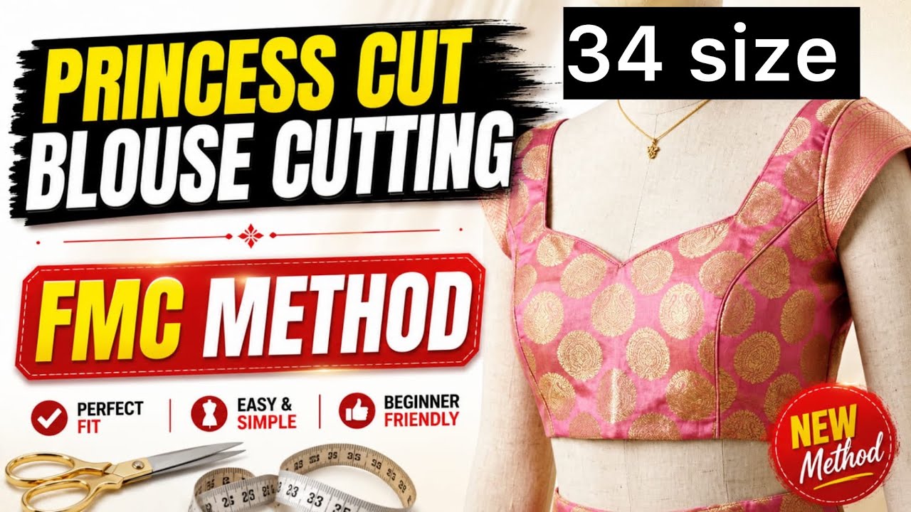 Princess cut blouse cutting | size 34 | perfect fitting | FMC method #blouse #sewing 