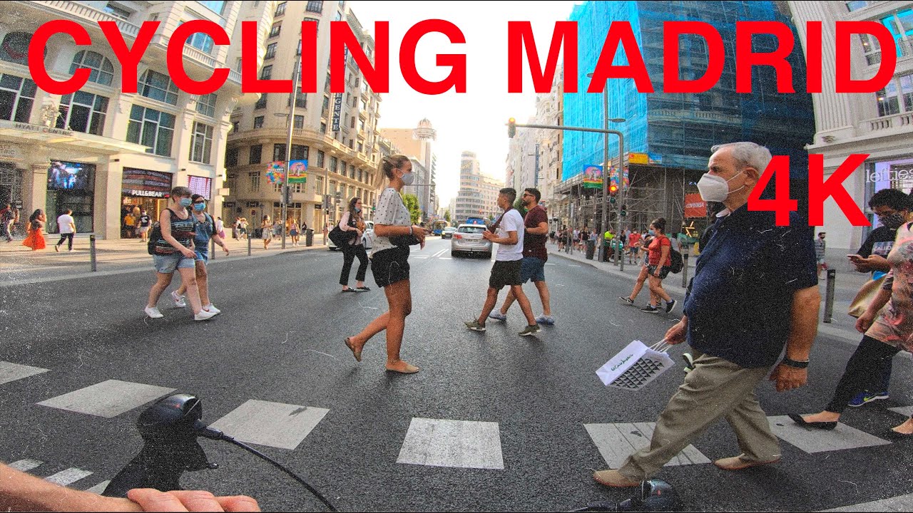 Cycling Madrid - El Retiro, Gran Via, La Latina - 4k
