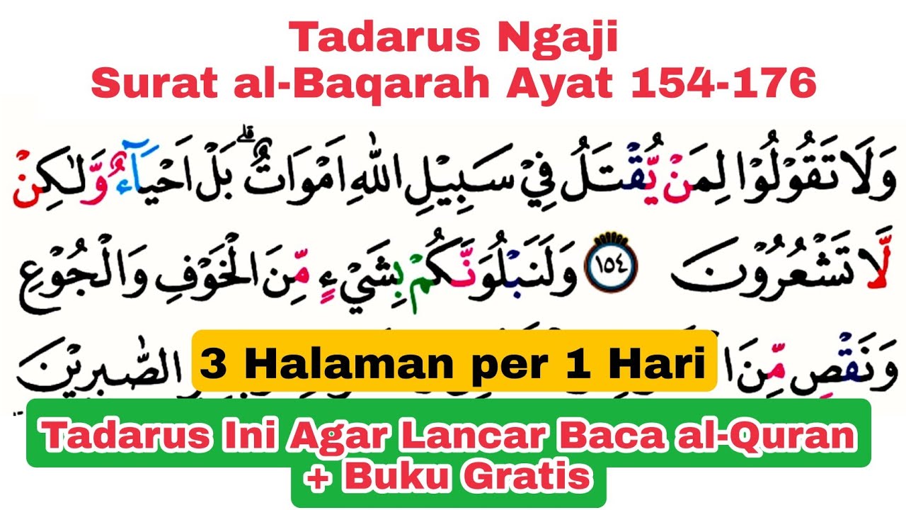 Tadarus Ngaji al-Baqarah Ayat 154-176 Dengan Tartil + Bahas Tajwid + Buku PDF Gratis