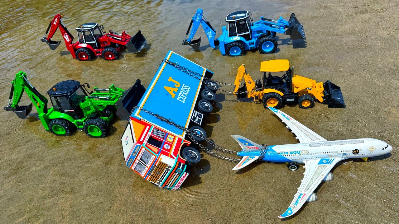 Cartoon Video | New Dumper Truck Riverside Accident Pulling Out Plane Jcb3dx? Jcb Tractor Cartoon