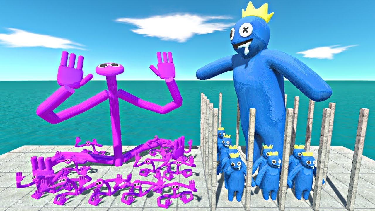 Rainbow Friends Purple Rescues Rainbow Friends Blue and Fight - Animal Revolt Battle Simulator