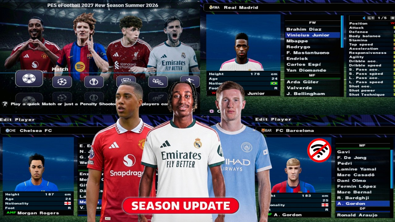 eFOOTBALL PES 2027 PS2 НОВОЕ ОБНОВЛЕНИЕ ФОРМ 2026/27, РЕАЛИСТИЧНЫЕ ЛИЦА, ПОСЛЕДНИЕ ЛЕТНИЕ ТРАНСФЕ...