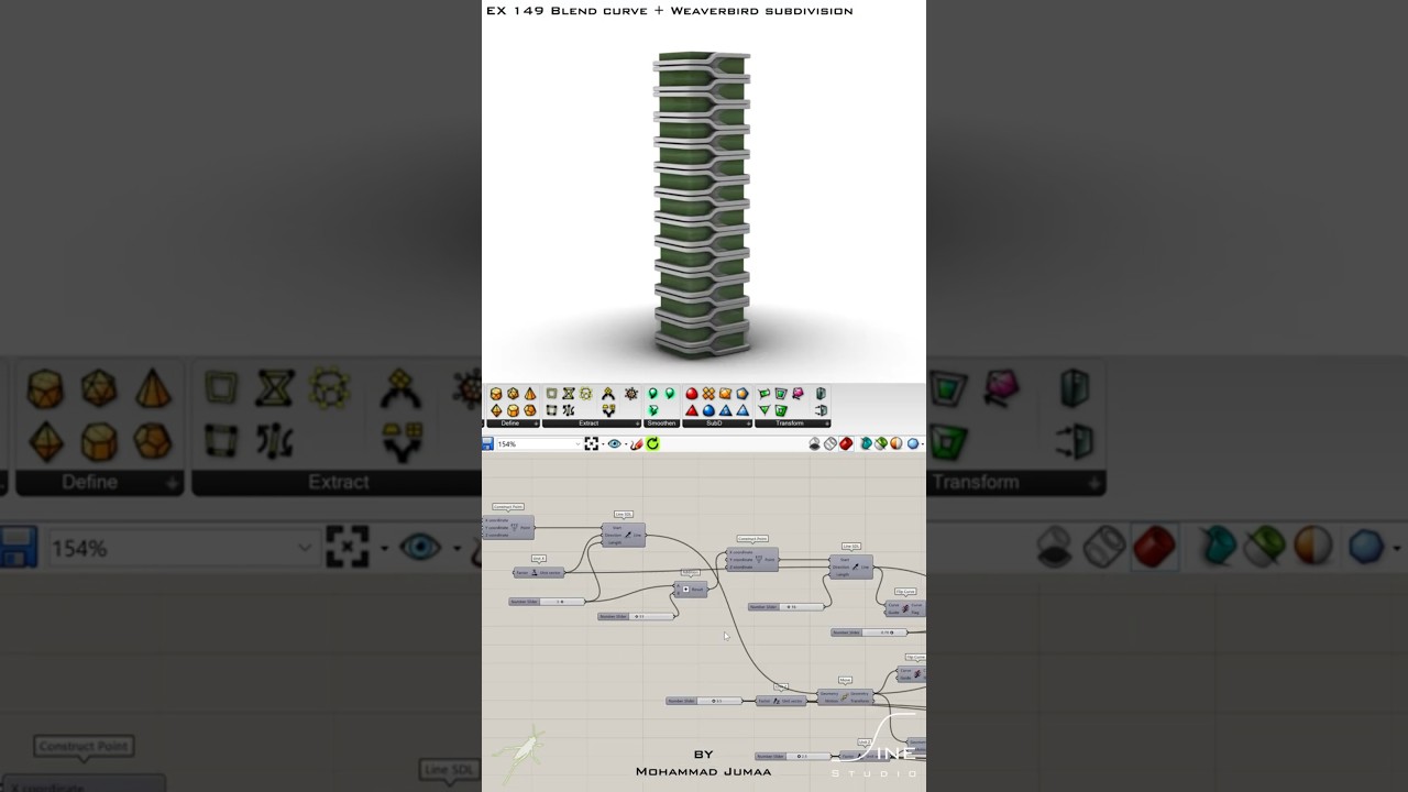 Grasshopper - EX 149 - Blend curve + Weaverbird subdivision