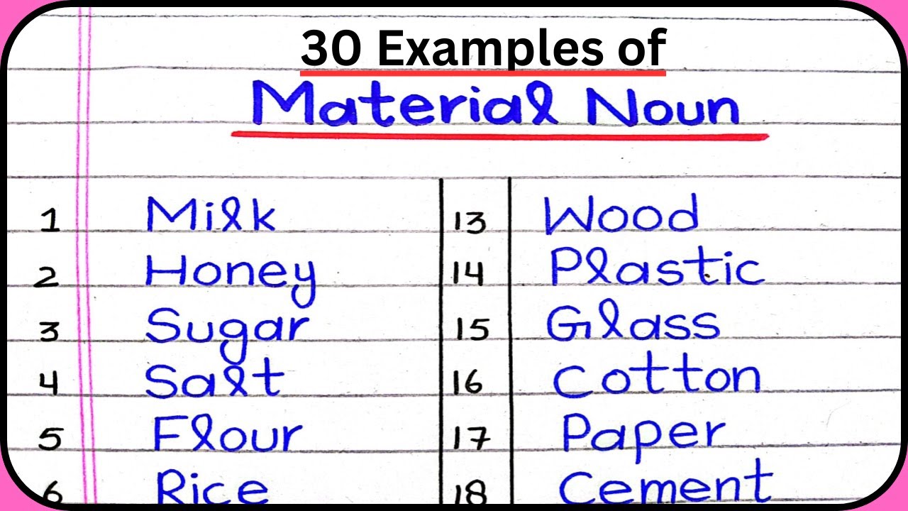 30 Examples of Material Nouns/Examples of Material Noun/10/20/30 Material Noun