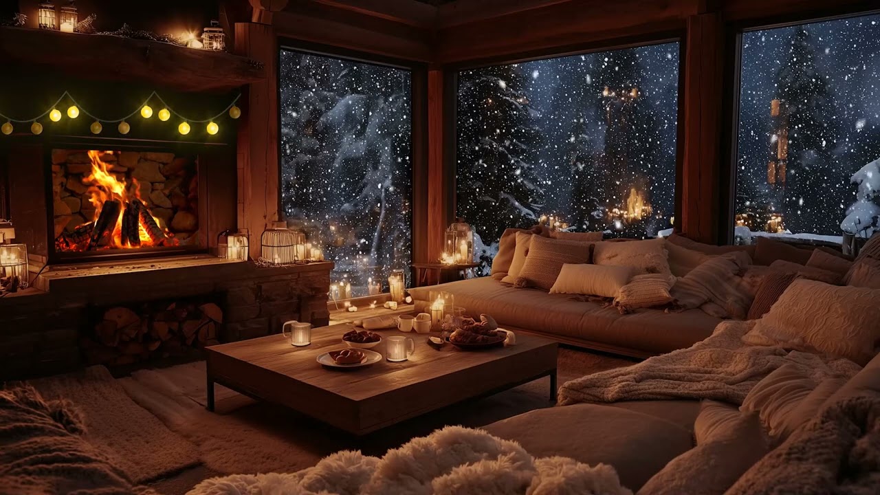 Warm Winter Fireplace & Peaceful Piano | Relaxing Ambience for Sleeping, Studying & Healing