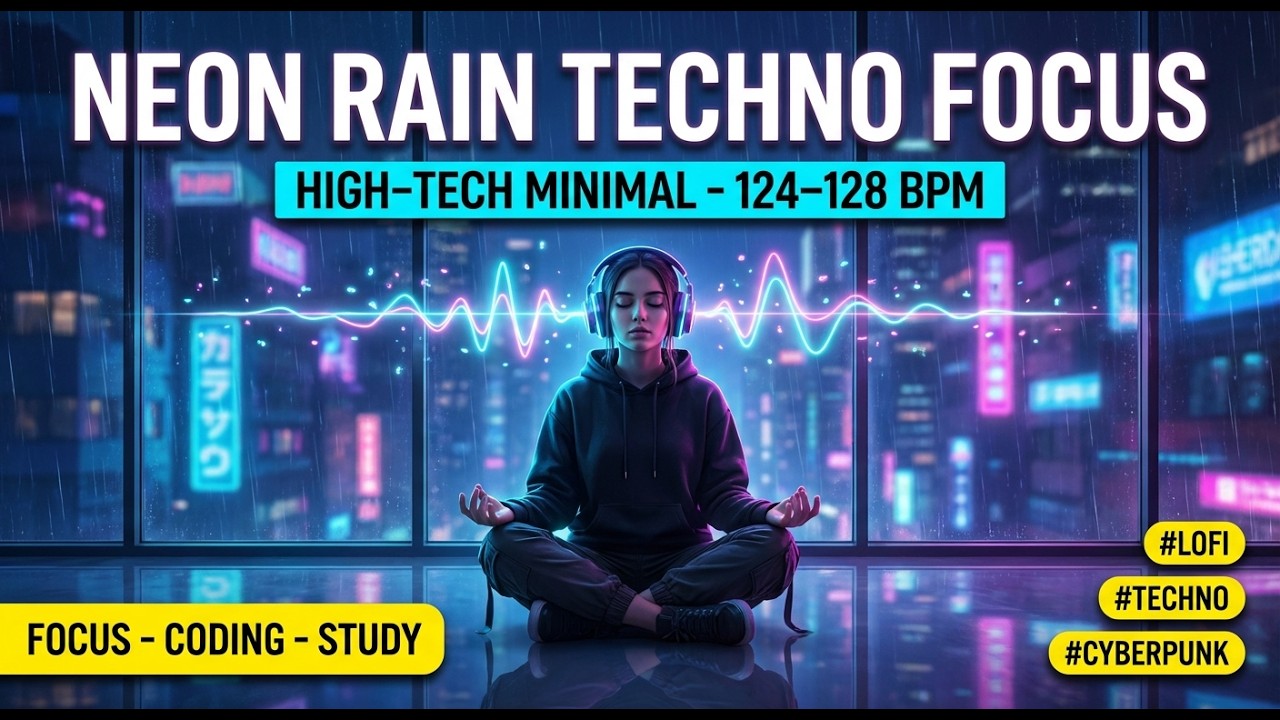 Neon Rain Techno Meditation 🌧️ High‑Tech Minimal Focus for Coding & Study (124‑128 BPM)