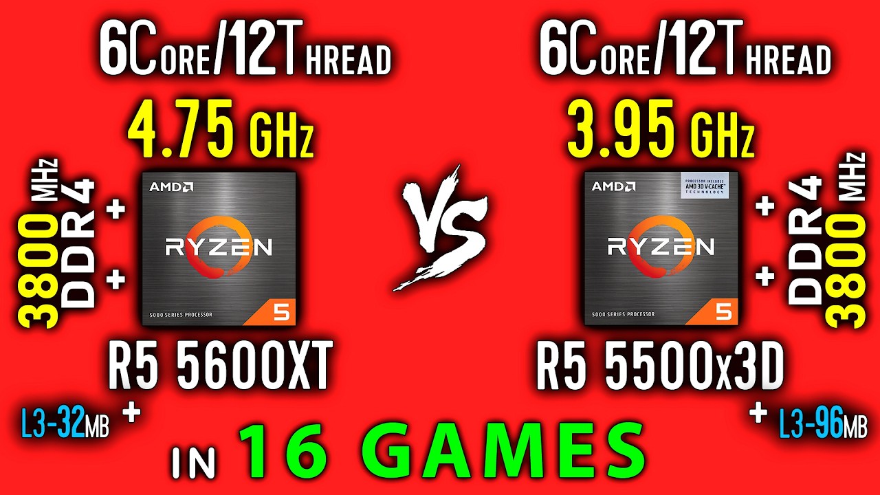 Ryzen 5 5600XT vs Ryzen 5 5500x3D Test in 16 Games | R5 5500x3D vs R5 5600XT Thermal Power Efficienc