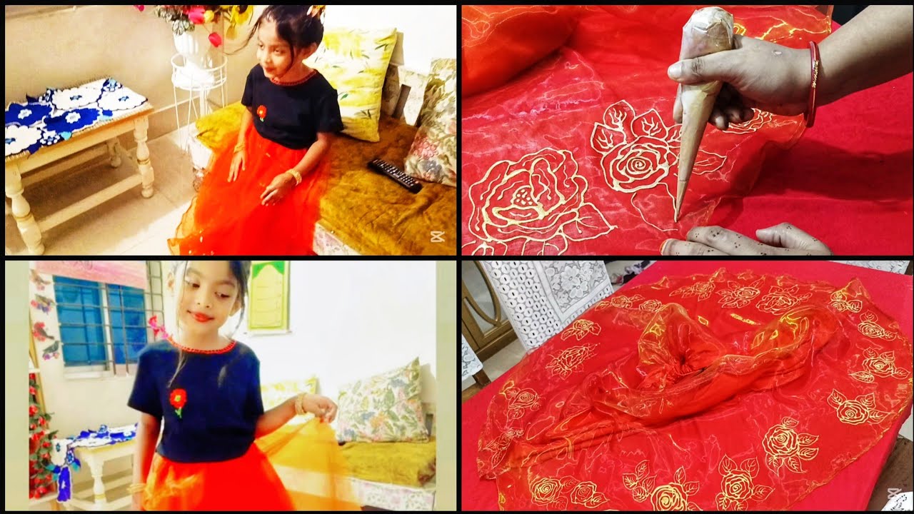 গজ কাপড়ে Hand painting করে লেহেঙ্গা বানিয়ে দিলাম || Sultana vlog & cook