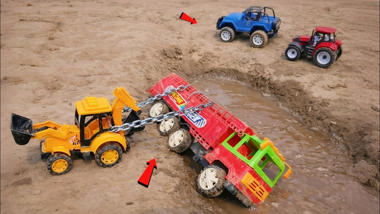 Dumper Overturned in Water Pit | JCB Pulled It Out with Chain | Tractor and Jeep Watching | JS TOYS