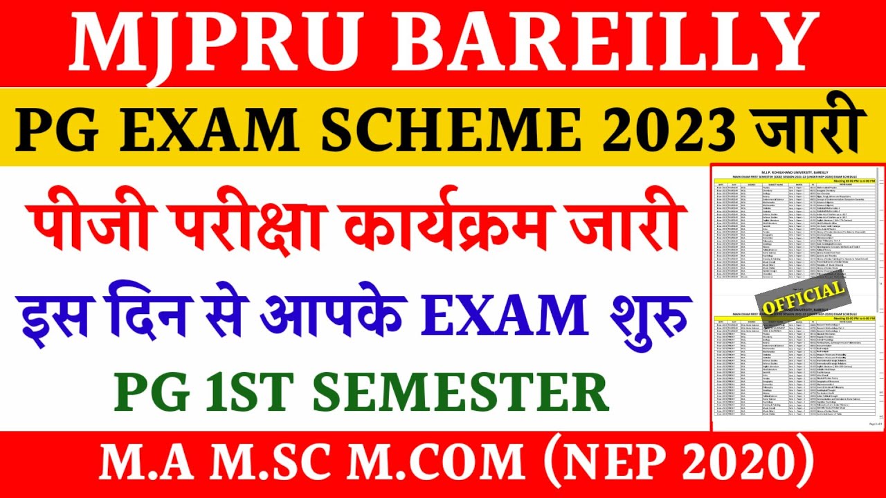 Mjpru pg exam scheme 2023 | Pg 1st semester exam scheme 2023