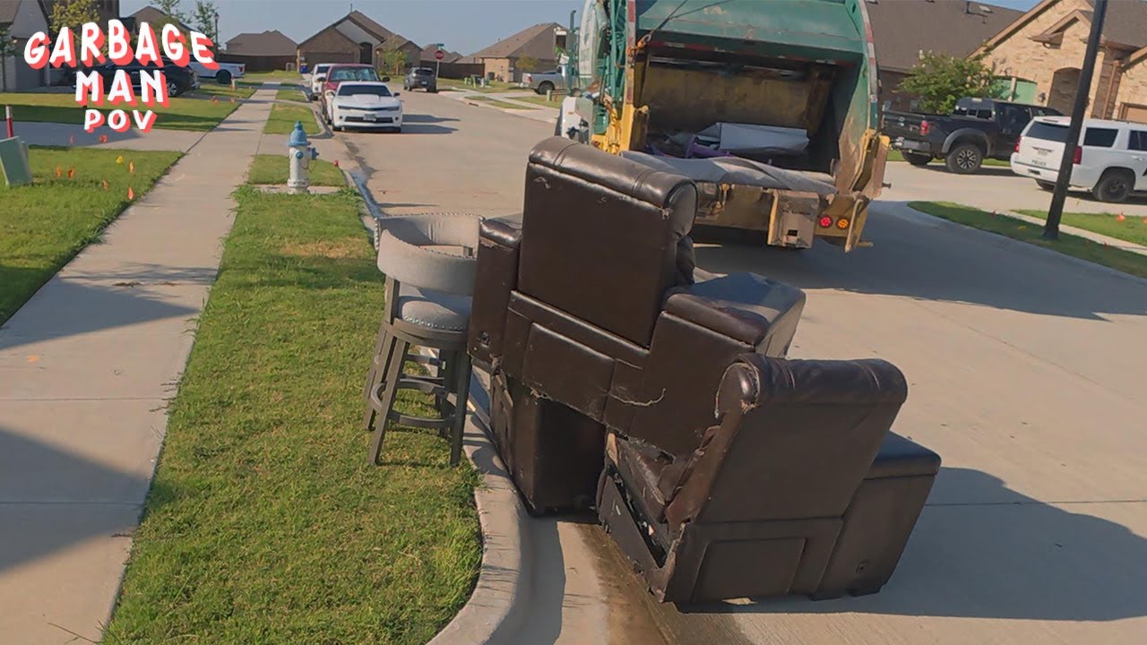 Garbage Collection Route | Rear-Loader Truck & Bulky Trash | 4K ASMR