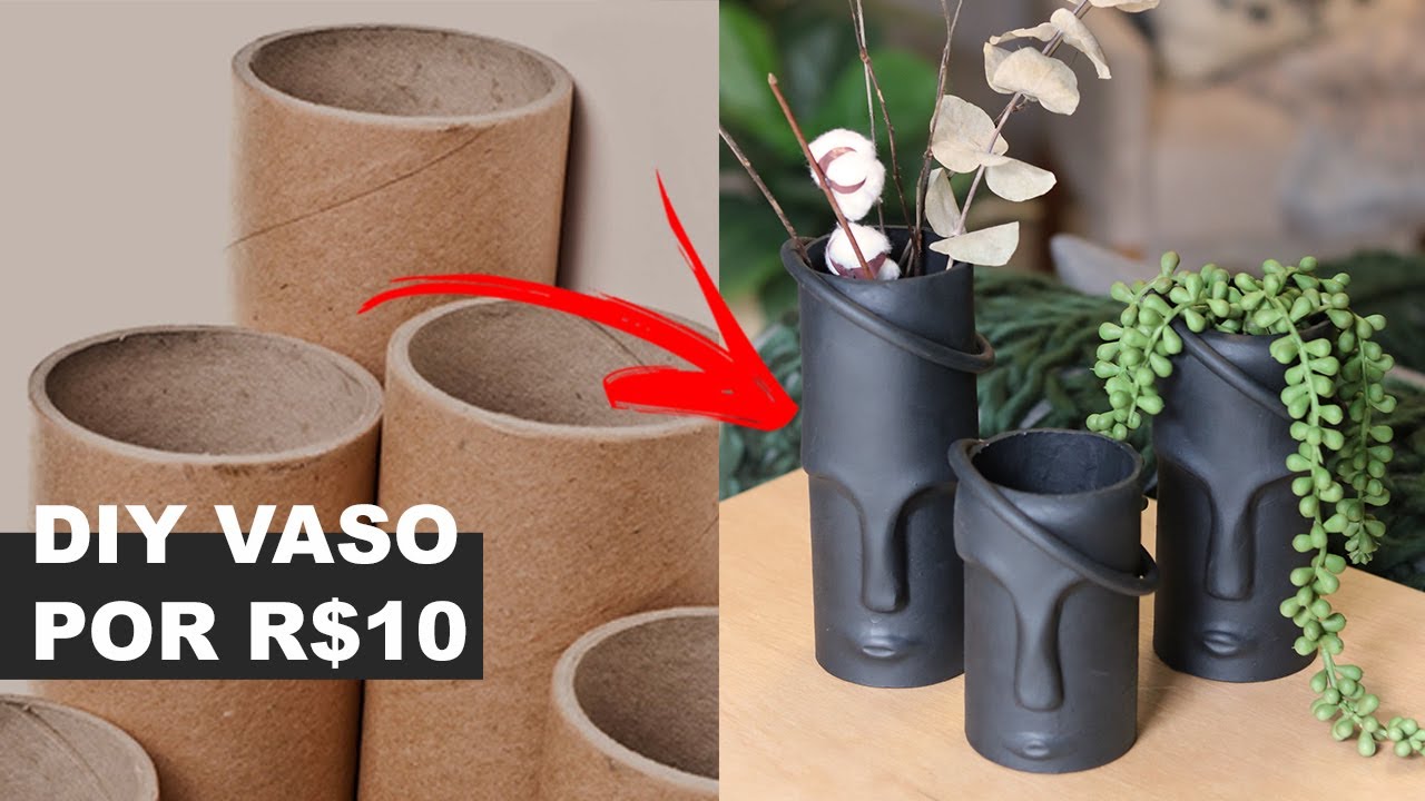 APRENDA FAZER VASO CABEÇA GASTANDO MENOS DE R$10 REAIS | REAPROVEITANDO TUBO DE PAPELÃO