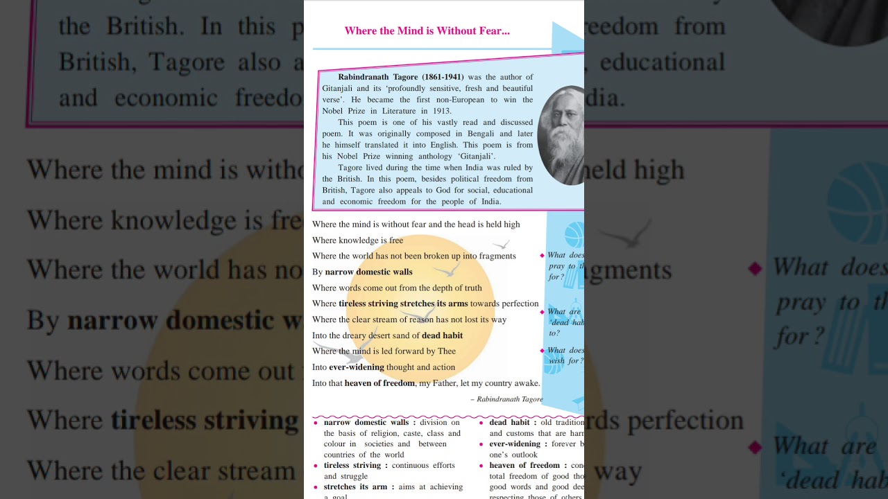 Class 10, English, 1.1 Where the Mind is Without Fear by Rabindranath Tagore