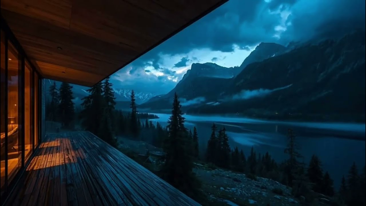 Rain & Soft Thunder at a Cozy Mountain Cabin | Lake Storm Sounds for Deep Sleep & Relaxation