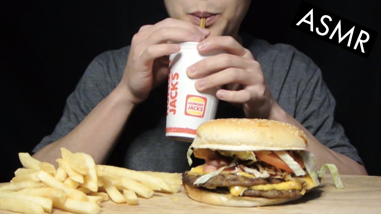 [ASMR] HUNGRY JACK'S (BURGER KING) | COWBOY WHOPPER | EATING SOUNDS | (No Talking)