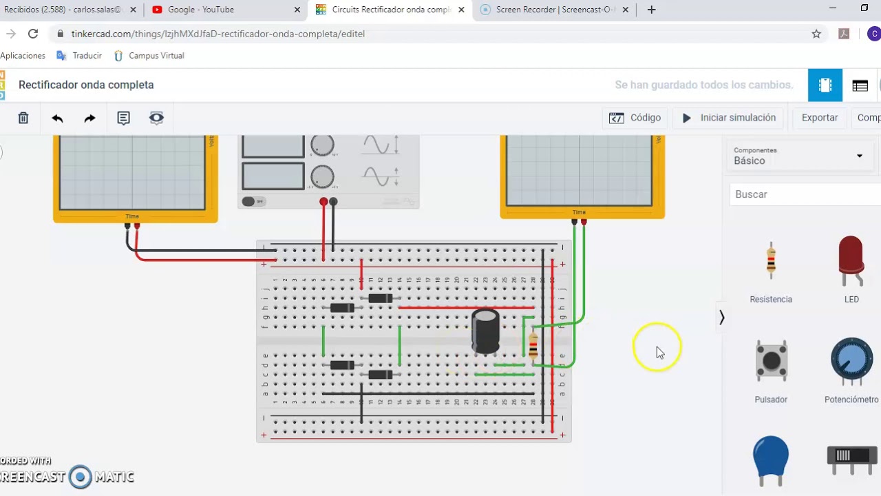RECTIFICADOR ONDA COMPLETA TINKERCAD