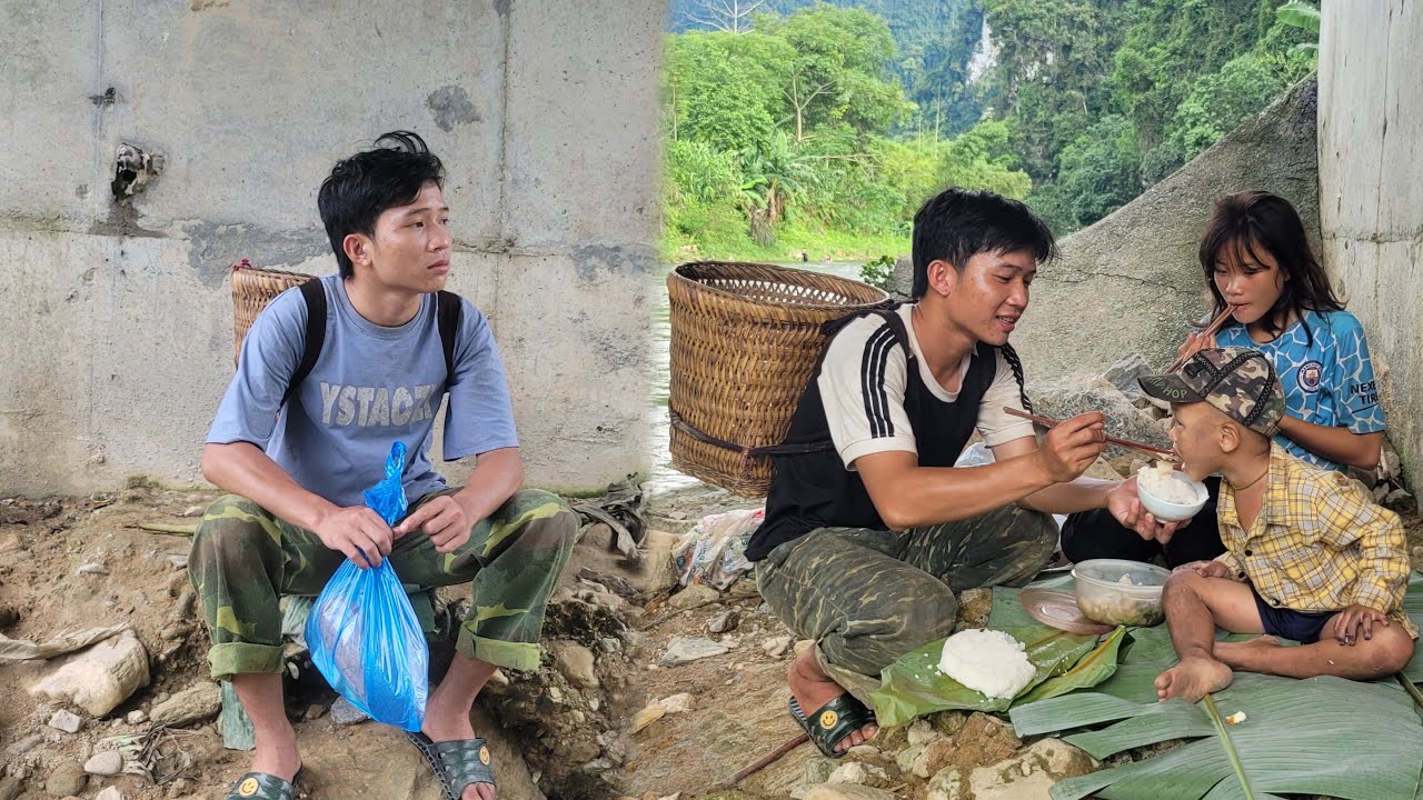 Binh harvested bananas to sell and then returned to visit two poor homeless sisters