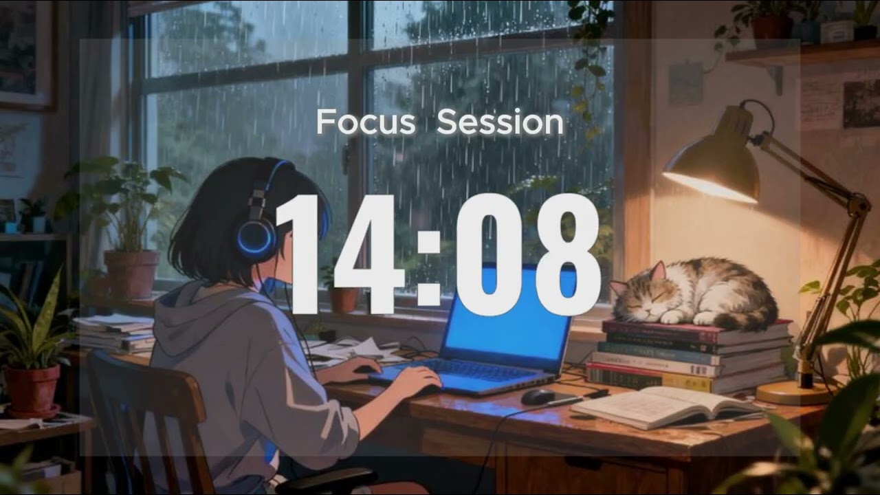 2 Hour Study With Me Pomodoro 25/5 📚 Rain Sound Focus Timer