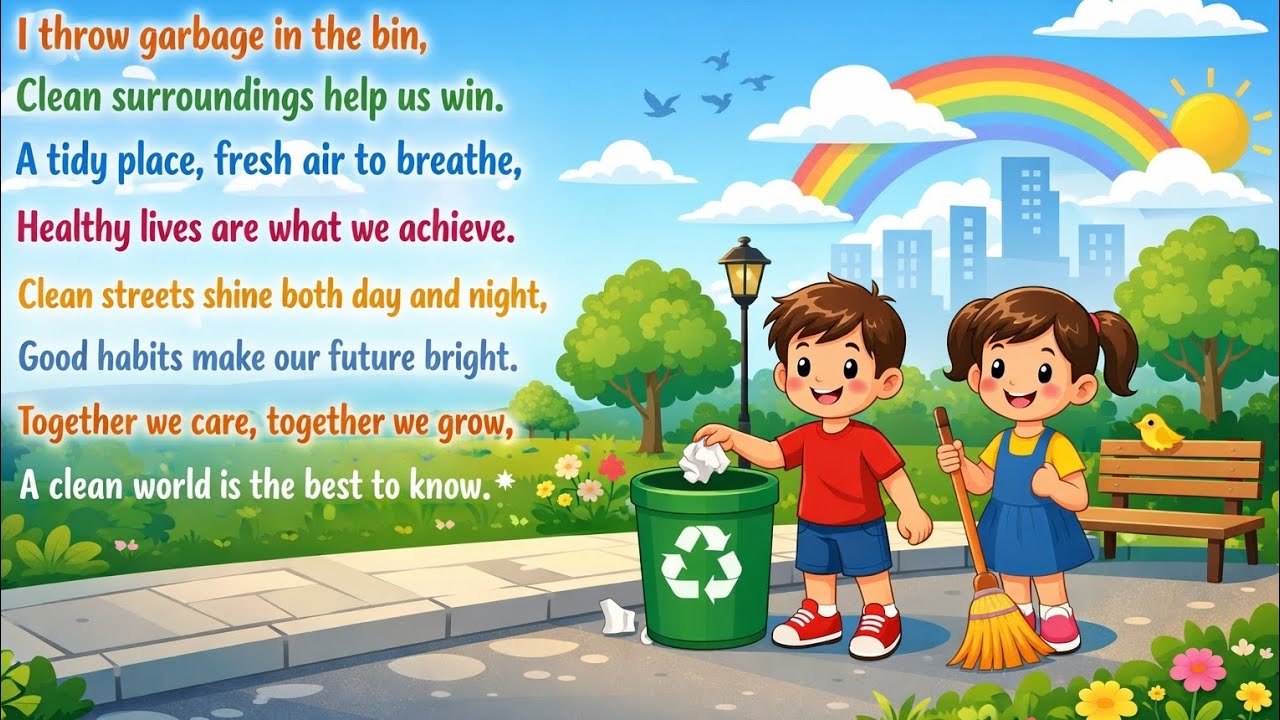 Cleanliness Rhyme for Kids | I Throw Garbage in the Bin | Learn Clean Habits 🌱