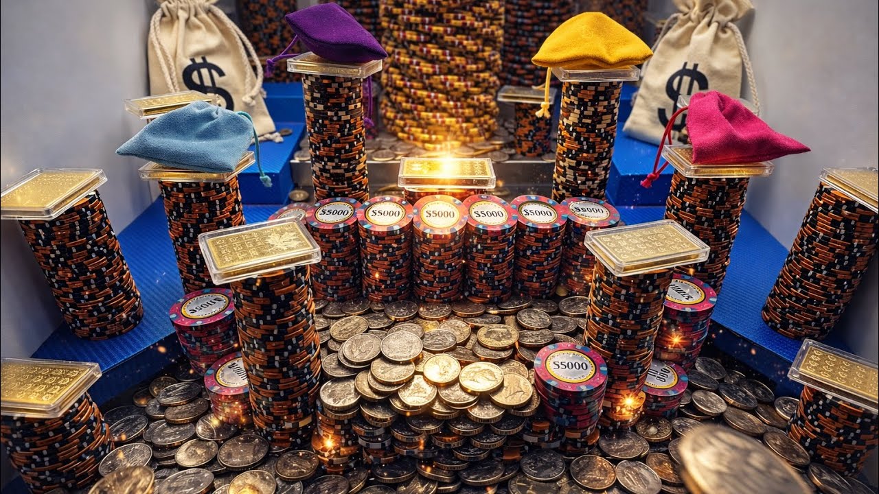 Trying our ￼luck on the double coin pusher