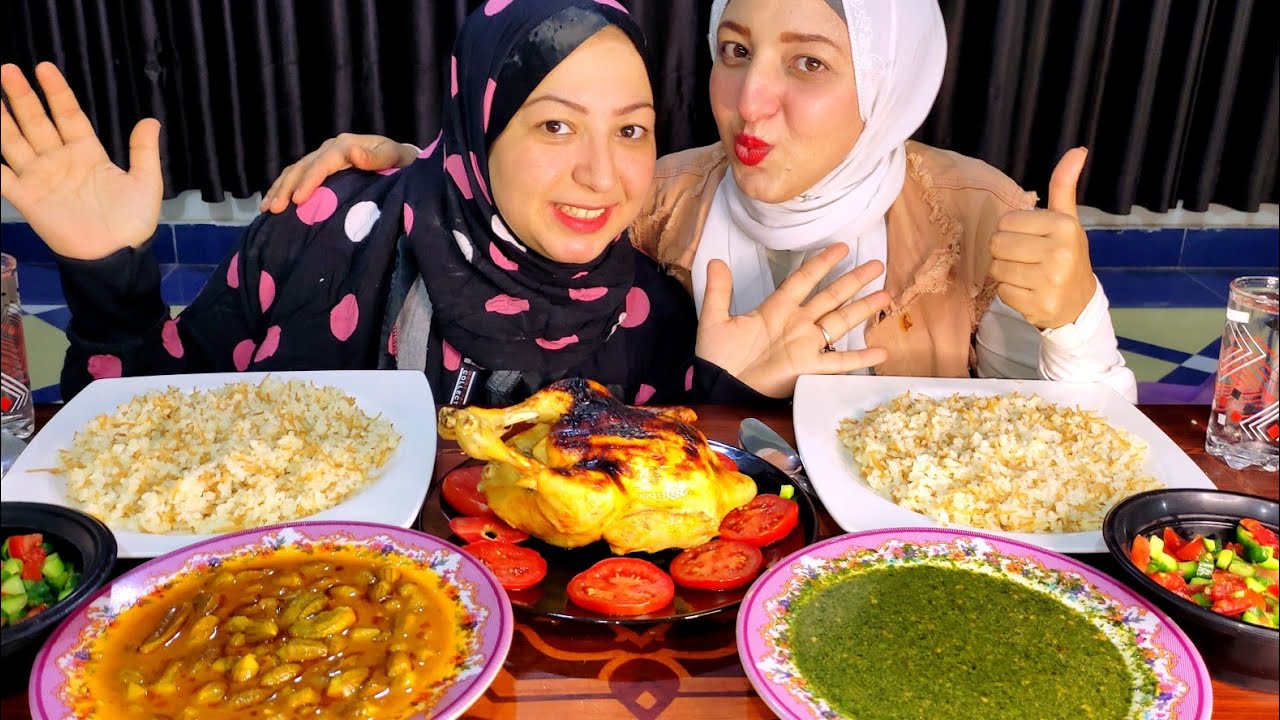 تحدي بيني وبين اختي علي الباميه والملوخيه والأرز بالشعريه والسلطة 🥗 ودجاجه كامله 🐓 والعقاب ...