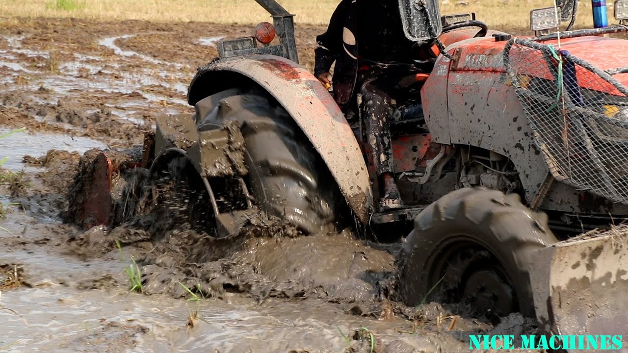 Incredible Tractor Sinking Mud , Powerful Tractor Pulling Rotavator , Tractor Mudding Videos