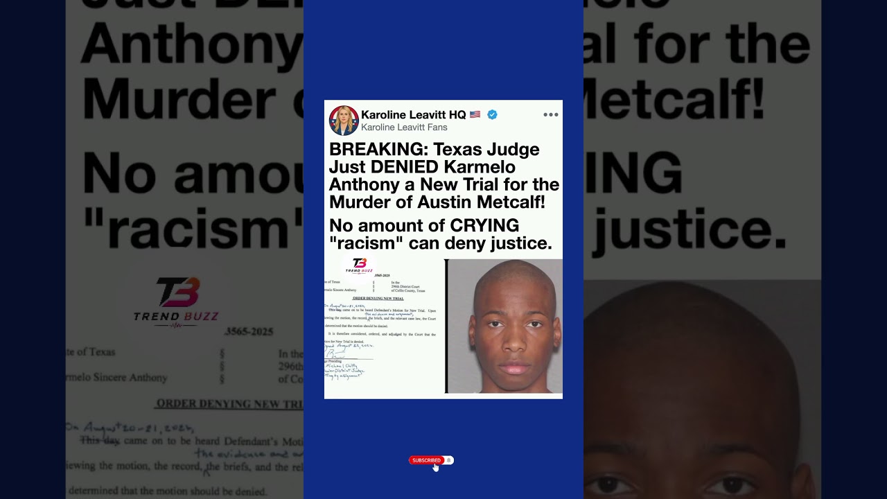 Texas Judge Denies Karmelo Anthony's Request for New Trial in Austin Metcalf Murder Case ⚖️🔨#shorts