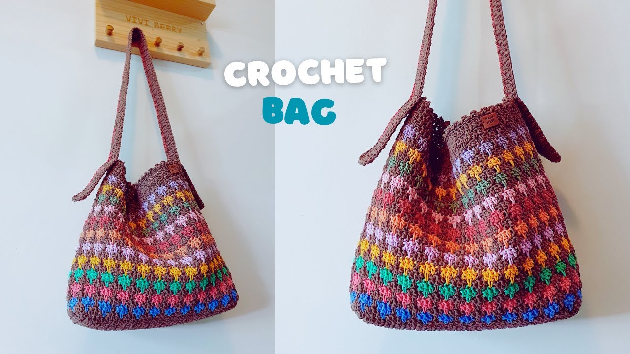 Colorful Crochet Summer Bucket Bag | Crochet Shoulder Bag Beginners Friendly | Vivi Berry Crochet