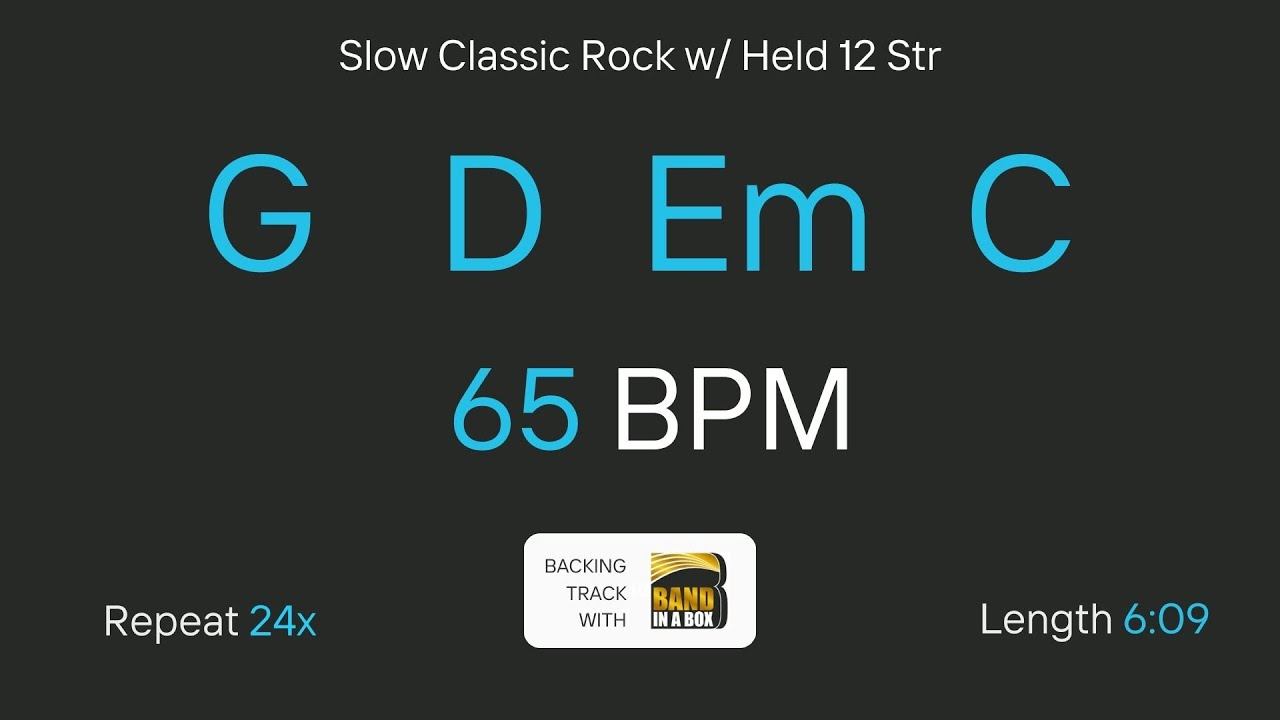 G D Em C at 65 bpm | Easy Play Along | Slow Classic Rock | Backing track