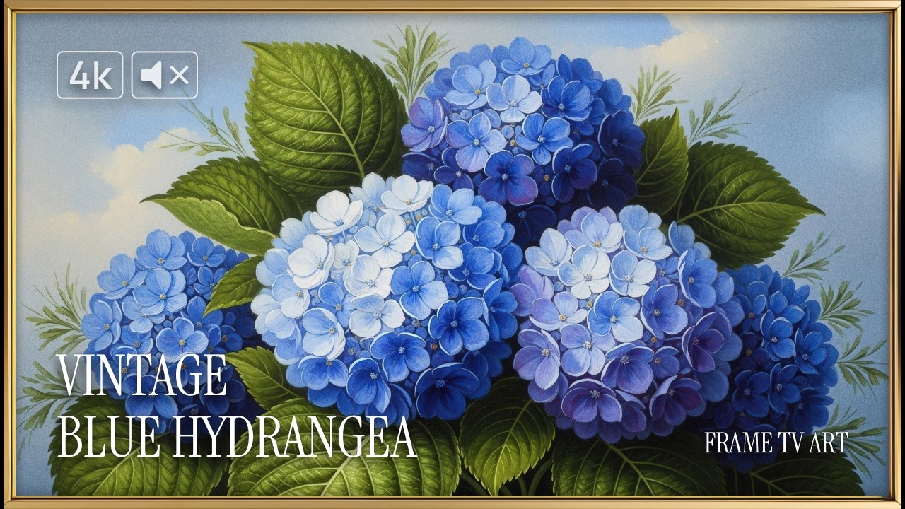 Frame TV Art Vintage Blue Hydrangea 4K | Floral Oil Painting Screensaver | No Music 3 Hours