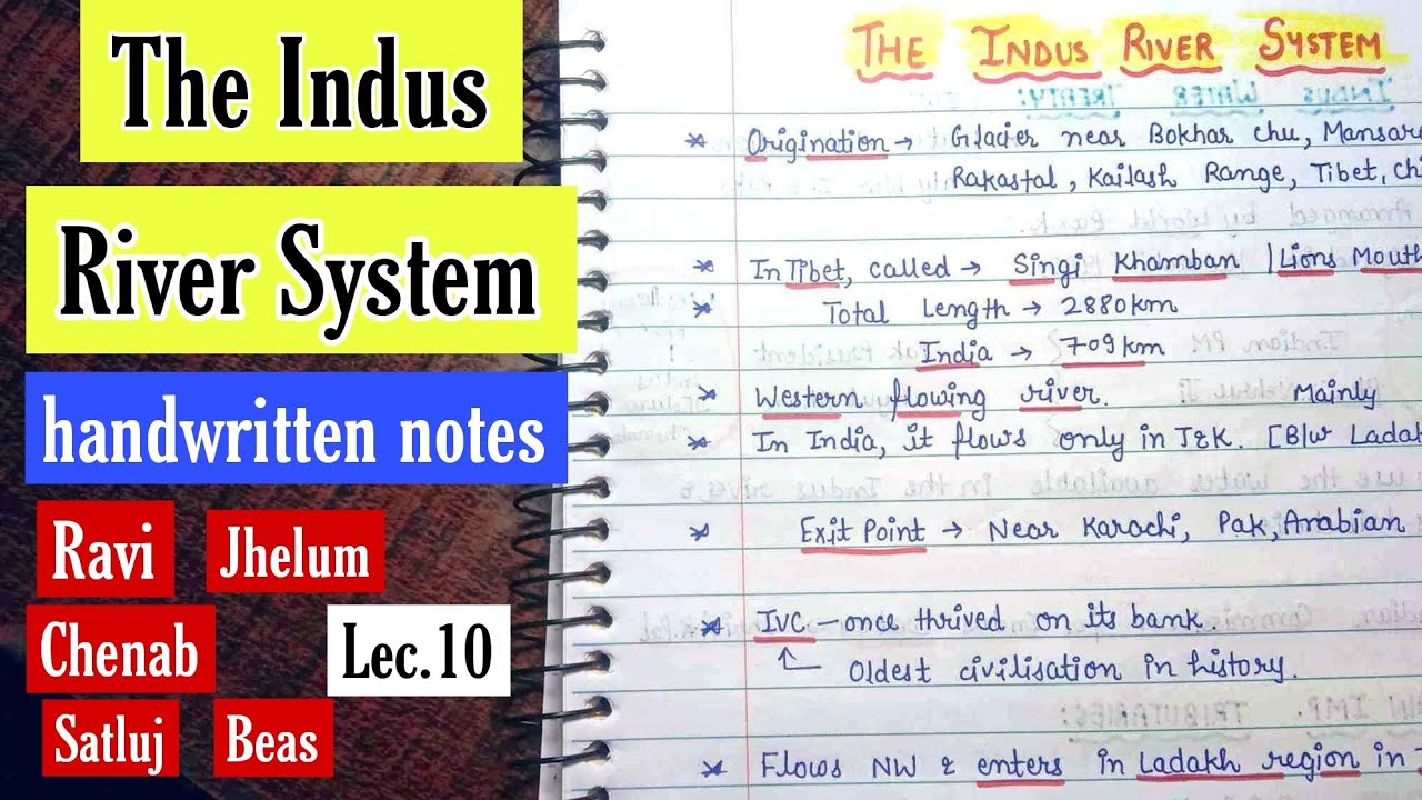 The Indus River System & its Tributaries|| Handwritten Notes || Lec.10 || An Aspirant !
