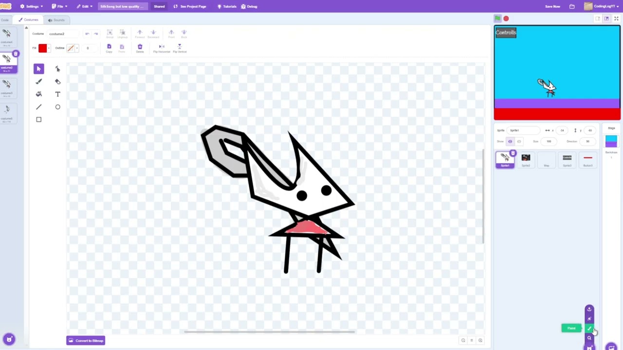 Day One Of Updating My Re-make Of Hollow Knight Silksong In Scratch!