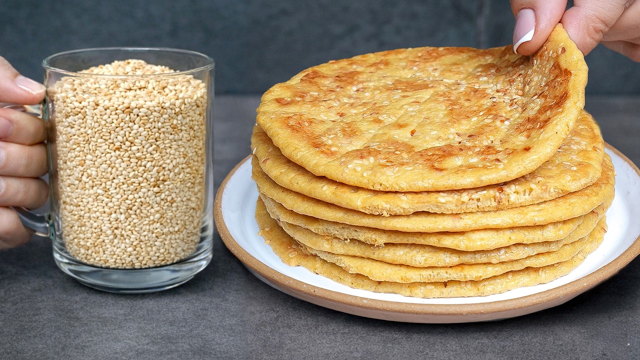Magic Sesame Flatbread Ready in 5 Mins | High Protein, Gluten Free (2 ingredient)