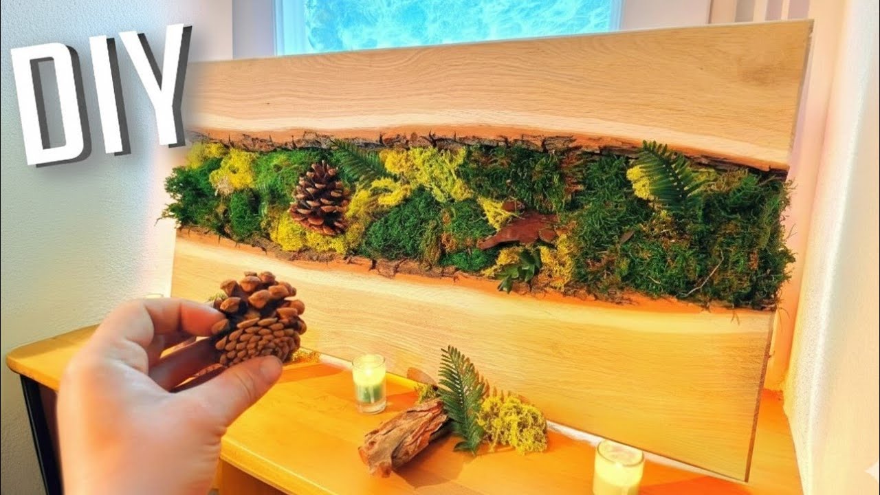 DIY Moss Wall Art: Oak Wood and Real Forest Moss Decor