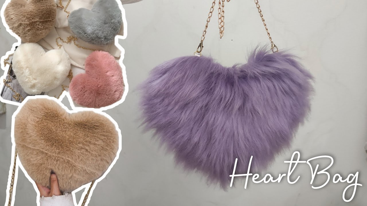 Menjahit Tas Bulu Berbentuk Hati | DIY Faux Fur Heart Bag | Heart Purse Bag Tutorial