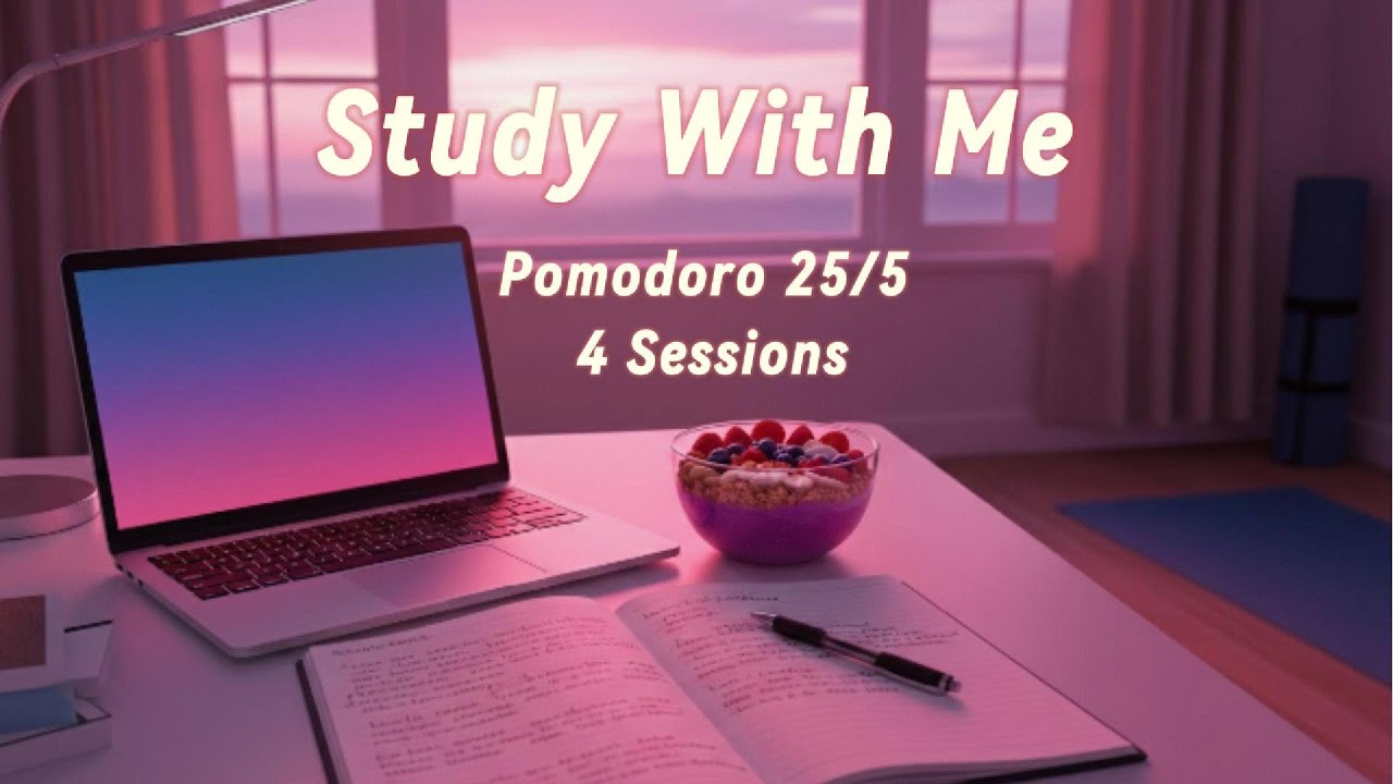 Study with me📕 25/5 Pomodoro Timer 🕖 4 Sessions 💫 No music