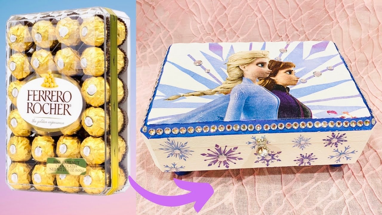 DIY - Ferrero Rocher jewelry box || Disney’s Frozen napkin decoupage || #crafts