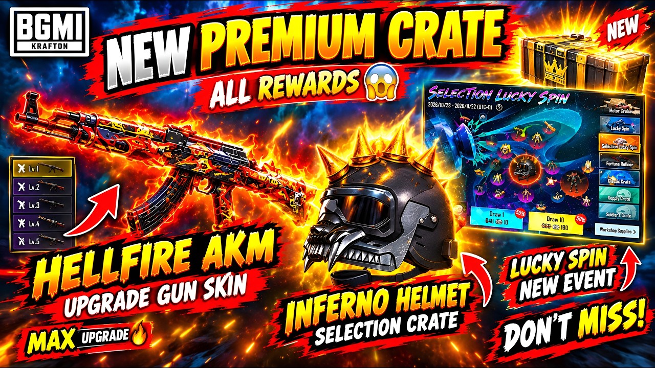 🔥 NEW PREMIUM CRATE IS HERE! 😱 HELLFIRE AKM-47 UPGRADE GUN SKIN + INFERNO HELMET FREE?! 🔥 BGMI
