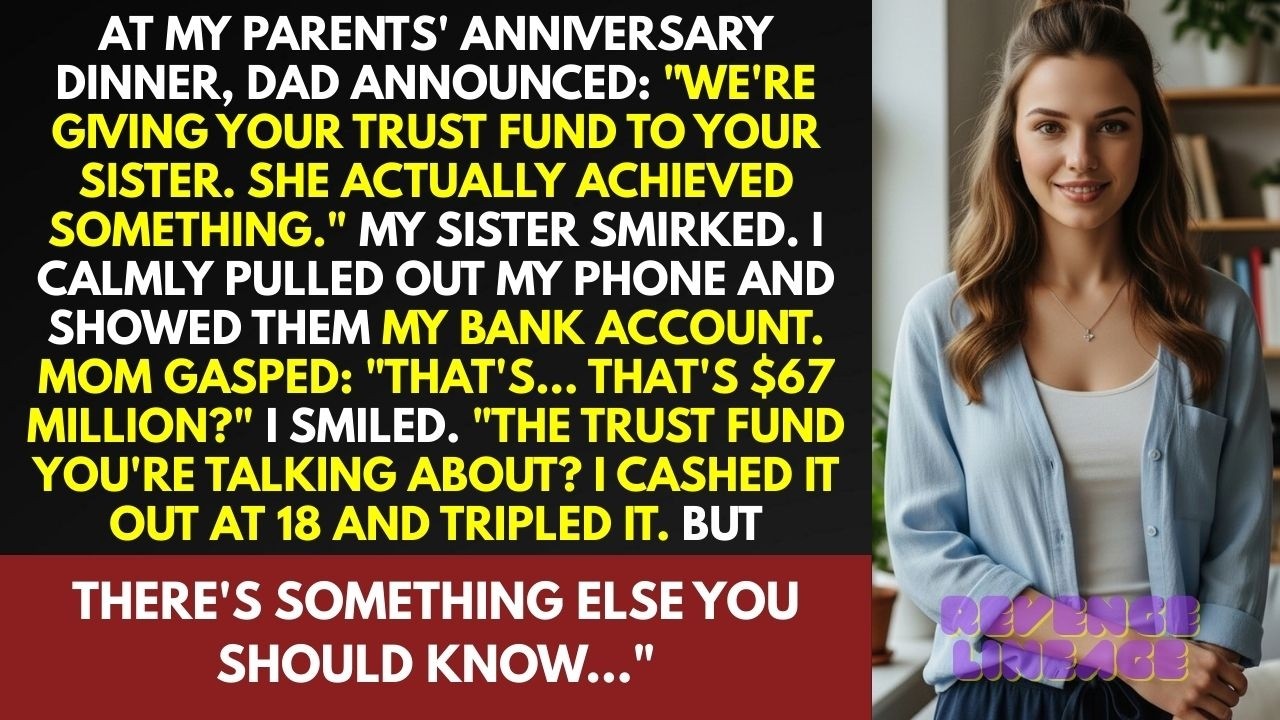 Parents’ Anniversary Dinner: They Gave My Trust Fund to Sis… I Showed Them One Number