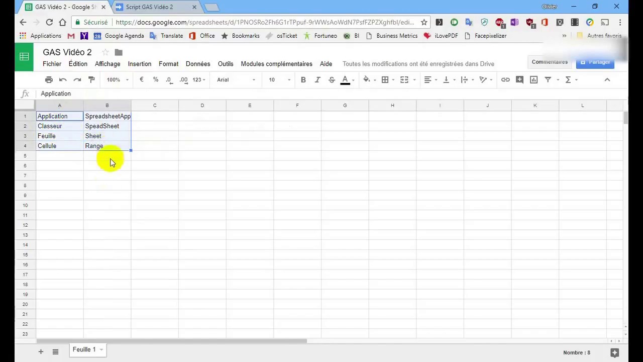Vid&eacute;o 2 Google App Script appliqu&eacute; &agrave; Google Sheet