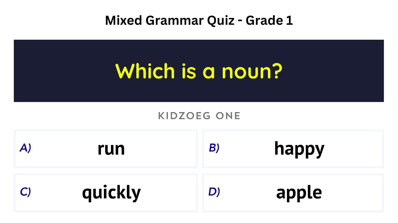 Mixed Grammar Quiz for Grade 1 | 25 MCQs to Build Basic English Grammar Skills for Young Learners