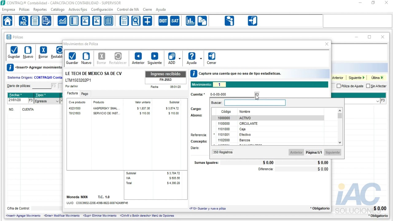 Captura de póliza de egresos en Contpaqi Contabilidad
