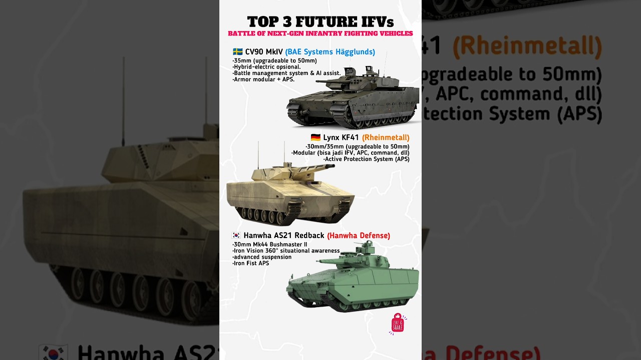 Top 3 Future Infantry Fighting Vehicles | CV90 MkIV vs Lynx KF41 vs AS21 Redback