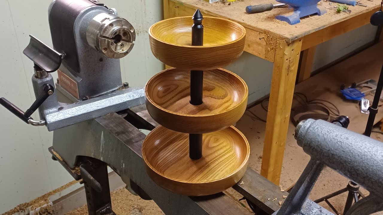 Woodturning- Three tier platter. Butternut,  African blackwood
